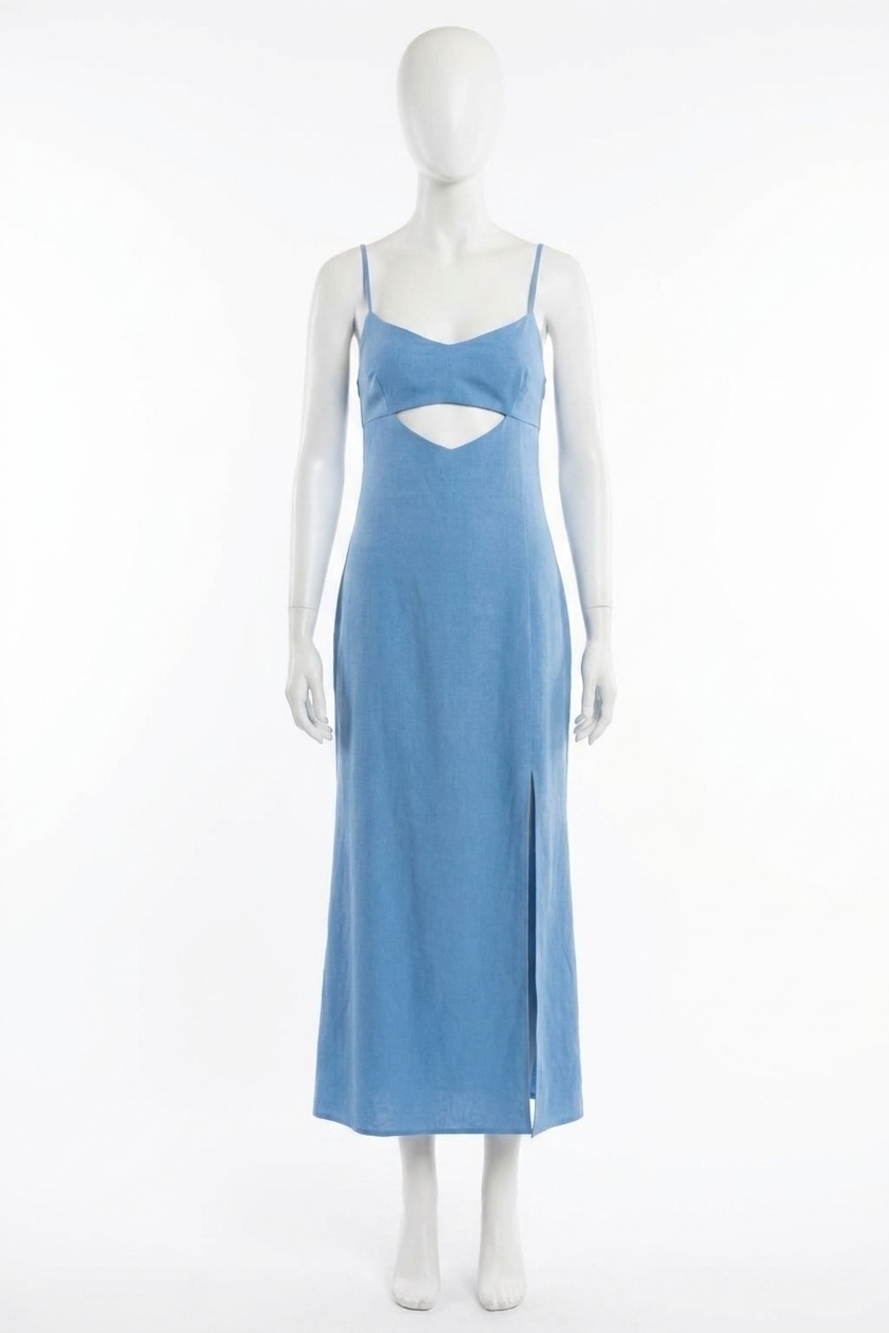 NEW LE LIS satin soirée maxi dress in light blue